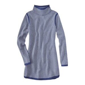 Title Nine Blue and White Patterned Turtleneck Sweater Dress